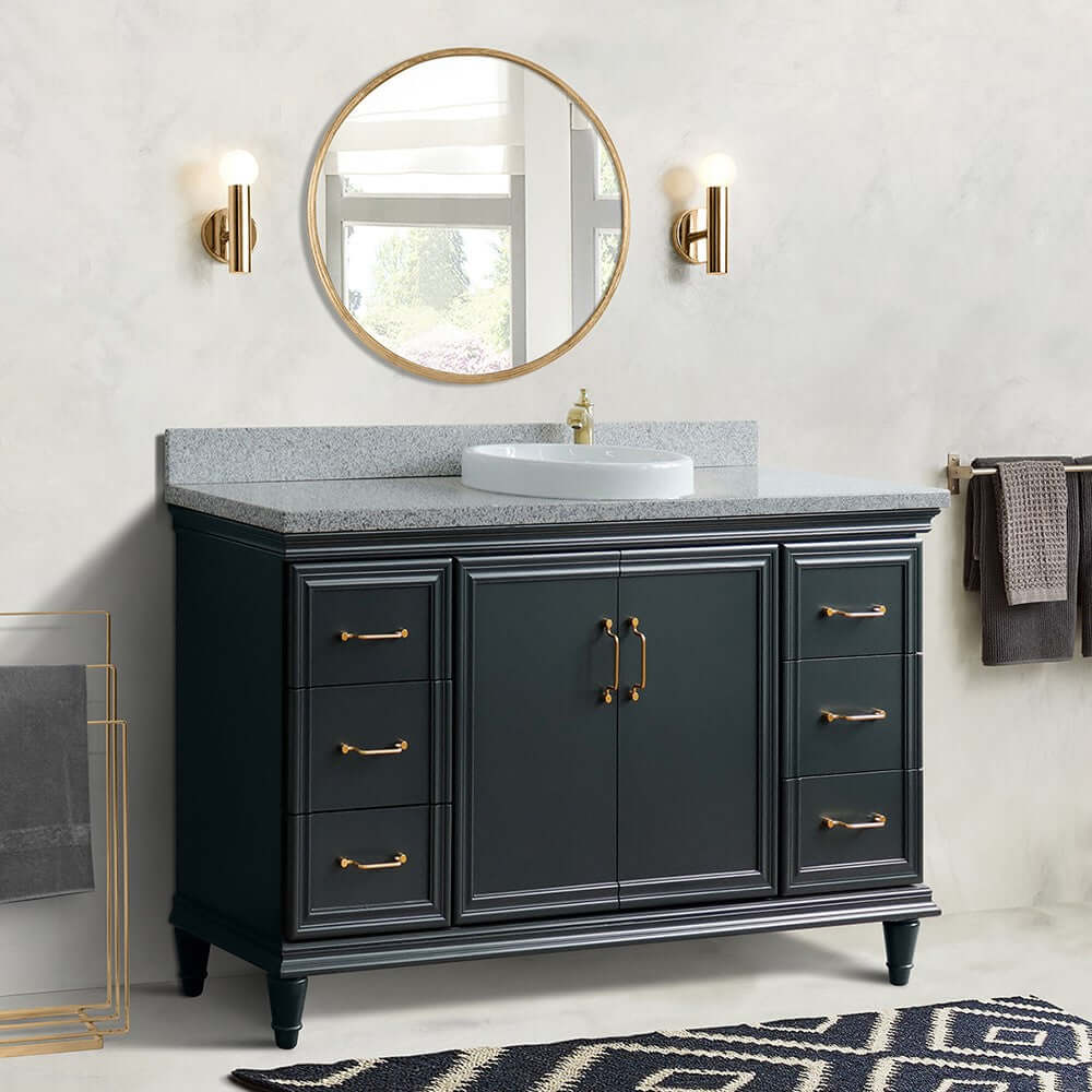 61" Single sink vanity in Dark Gray finish and Gray granite and round sink - 400800-61S-DG-GYRD