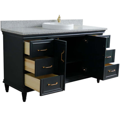 61" Single sink vanity in Dark Gray finish and Gray granite and round sink - 400800-61S-DG-GYRD