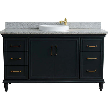 61" Single sink vanity in Dark Gray finish and Gray granite and round sink - 400800-61S-DG-GYRD