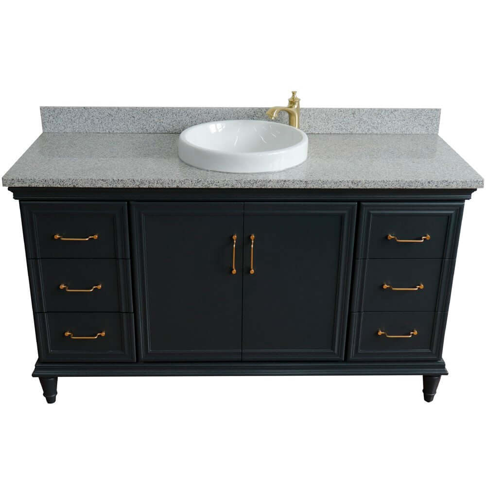 61" Single sink vanity in Dark Gray finish and Gray granite and round sink - 400800-61S-DG-GYRD