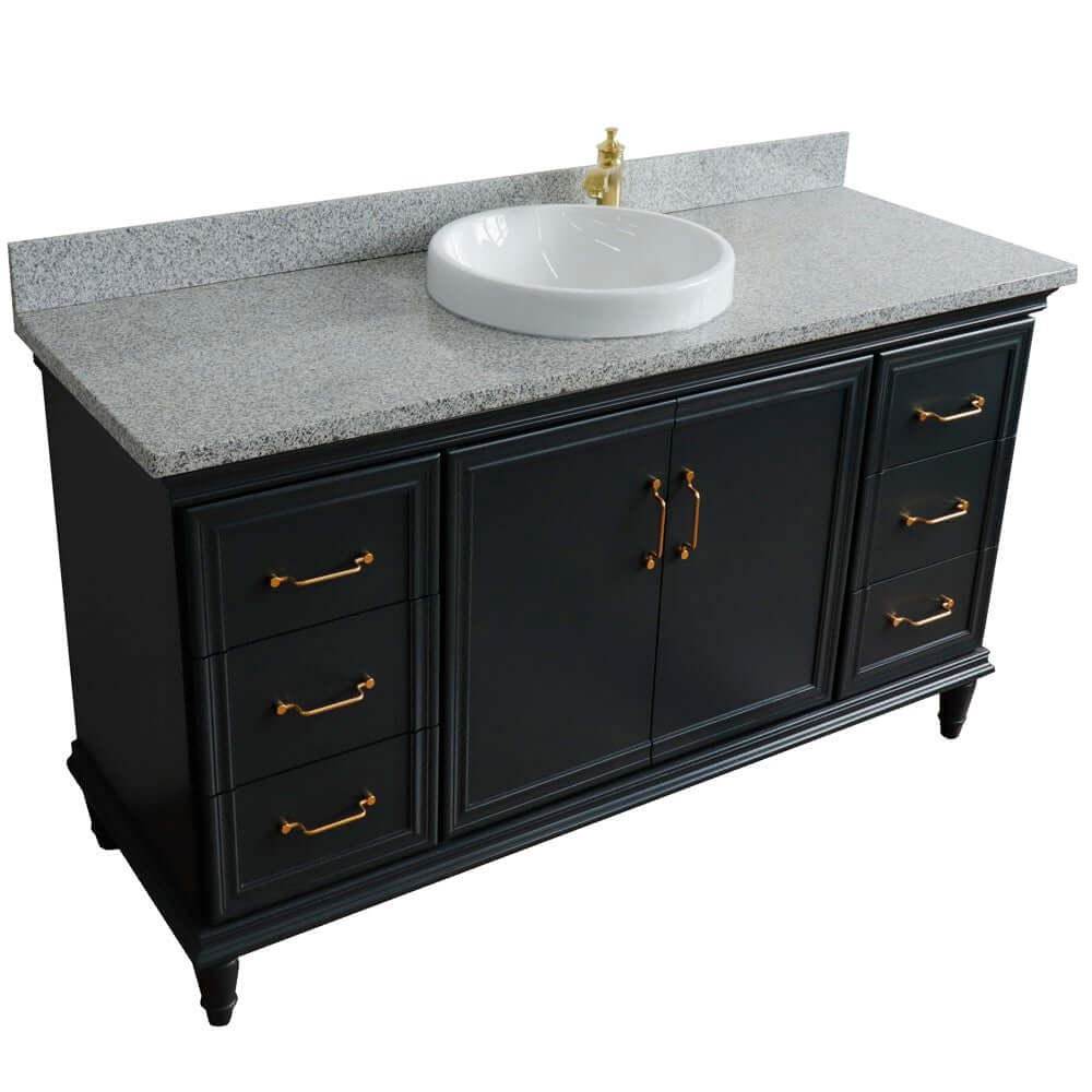 61" Single sink vanity in Dark Gray finish and Gray granite and round sink - 400800-61S-DG-GYRD