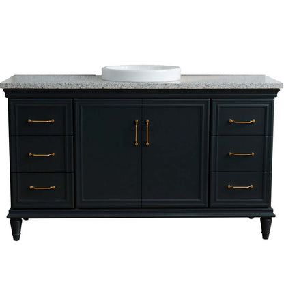 61" Single sink vanity in Dark Gray finish and Gray granite and round sink - 400800-61S-DG-GYRD