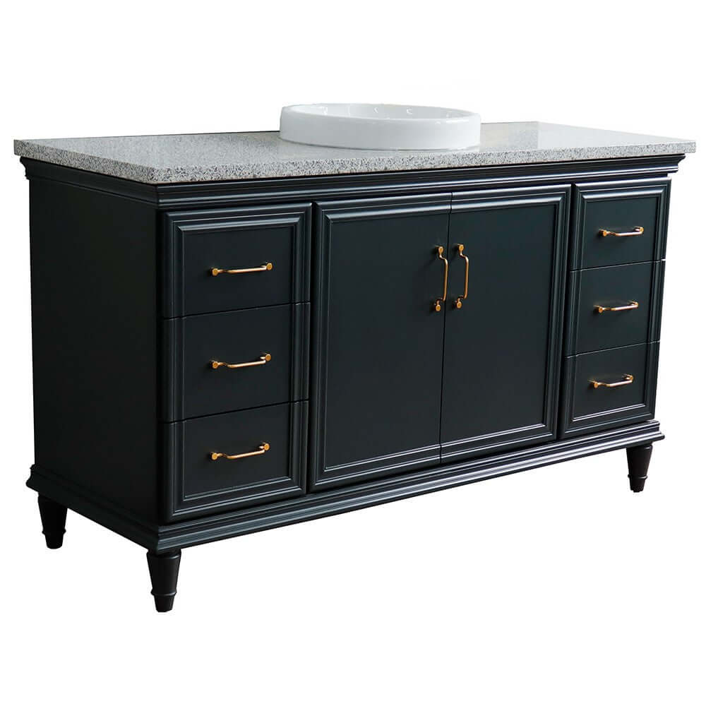 61" Single sink vanity in Dark Gray finish and Gray granite and round sink - 400800-61S-DG-GYRD