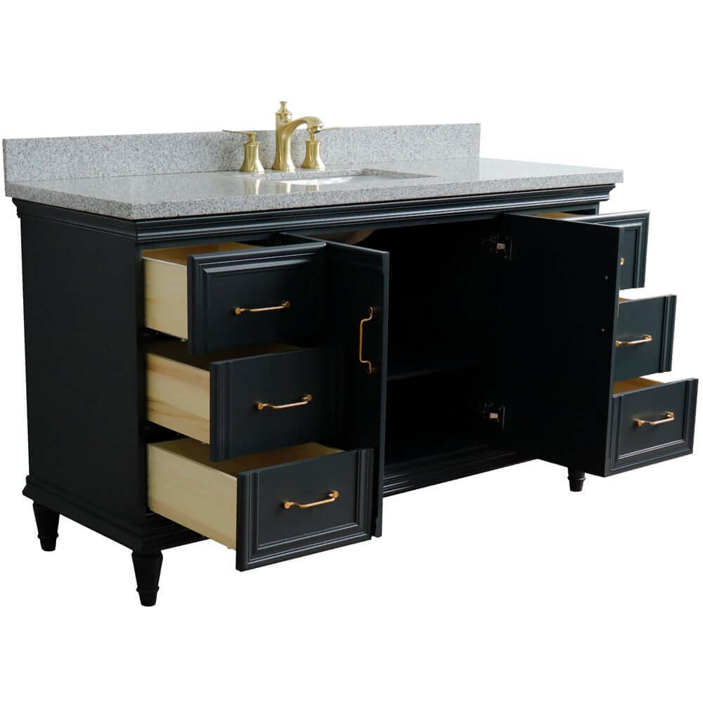 61" Single sink vanity in Dark Gray finish and Gray granite and rectangle sink - 400800-61S-DG-GYR