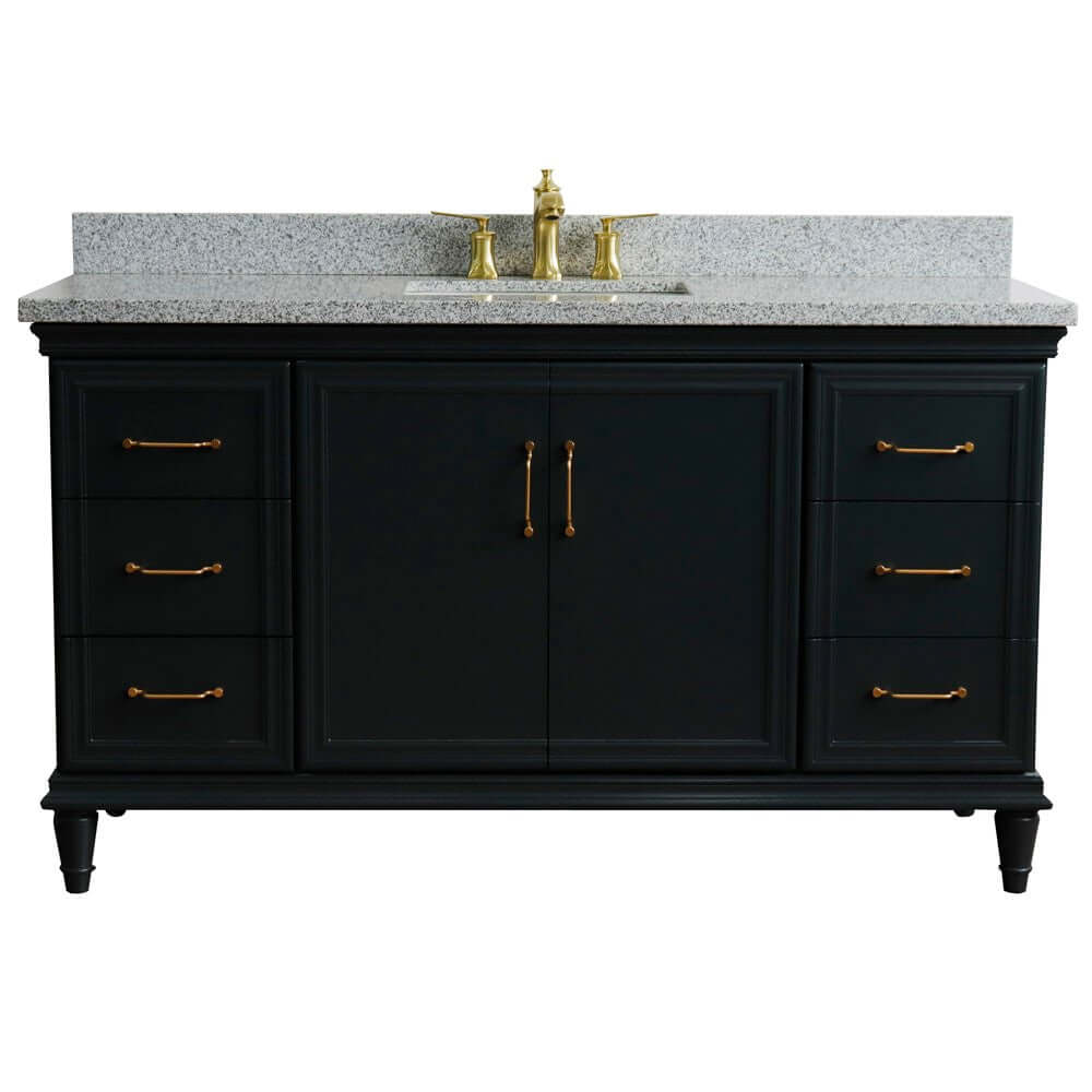 61" Single sink vanity in Dark Gray finish and Gray granite and rectangle sink - 400800-61S-DG-GYR