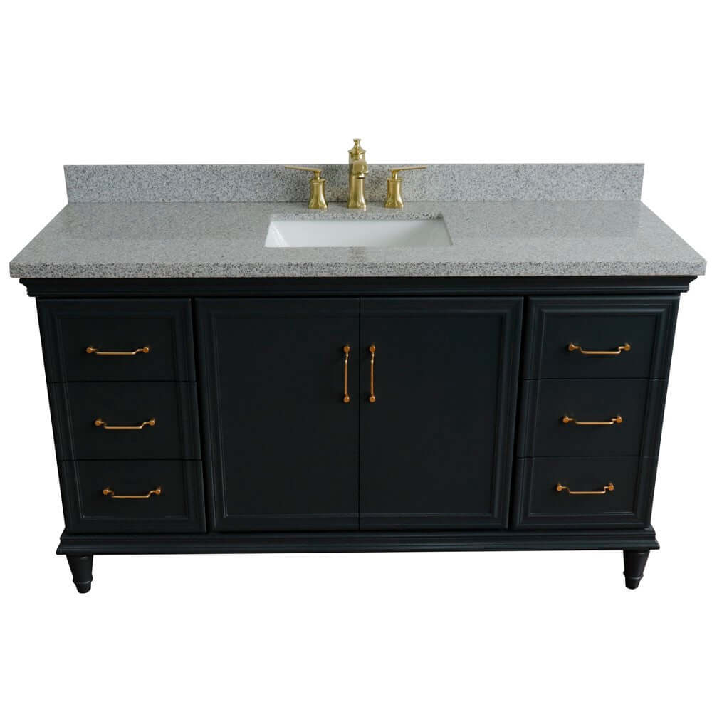 61" Single sink vanity in Dark Gray finish and Gray granite and rectangle sink - 400800-61S-DG-GYR