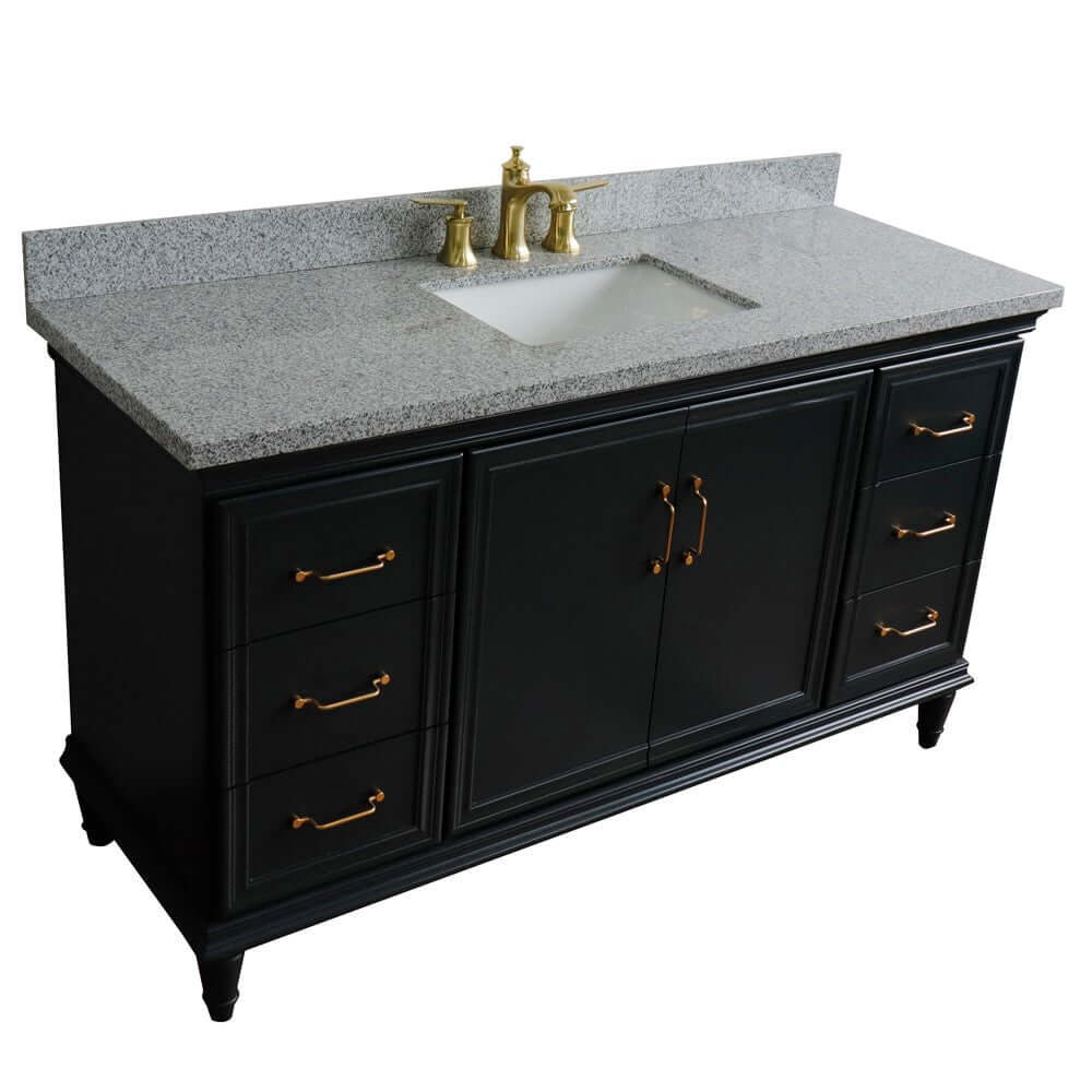 61" Single sink vanity in Dark Gray finish and Gray granite and rectangle sink - 400800-61S-DG-GYR