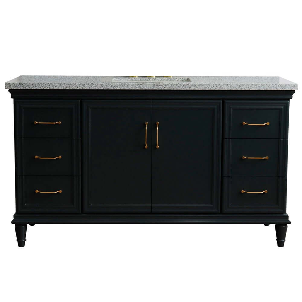 61" Single sink vanity in Dark Gray finish and Gray granite and rectangle sink - 400800-61S-DG-GYR