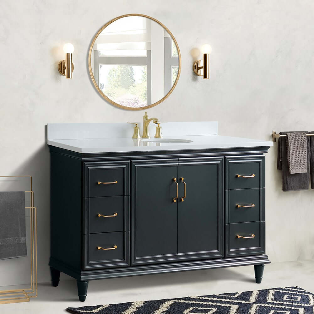 61" Single sink vanity in Dark Gray finish and White quartz and oval sink - 400800-61S-DG-WEO