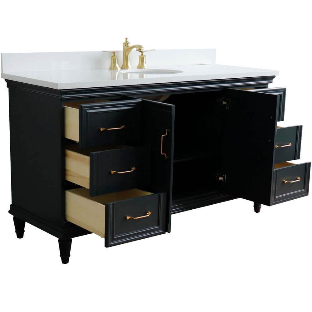 61" Single sink vanity in Dark Gray finish and White quartz and oval sink - 400800-61S-DG-WEO