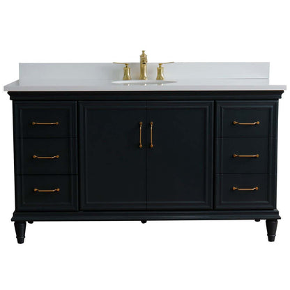 61" Single sink vanity in Dark Gray finish and White quartz and oval sink - 400800-61S-DG-WEO