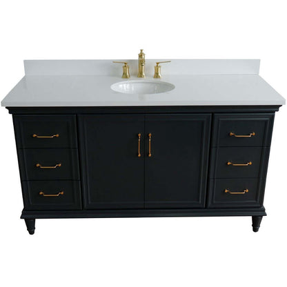 61" Single sink vanity in Dark Gray finish and White quartz and oval sink - 400800-61S-DG-WEO