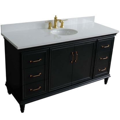 61" Single sink vanity in Dark Gray finish and White quartz and oval sink - 400800-61S-DG-WEO