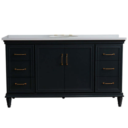 61" Single sink vanity in Dark Gray finish and White quartz and oval sink - 400800-61S-DG-WEO