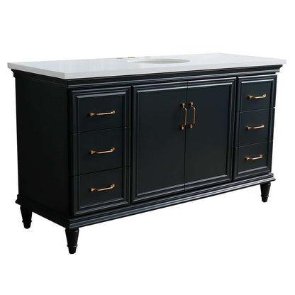 61" Single sink vanity in Dark Gray finish and White quartz and oval sink - 400800-61S-DG-WEO