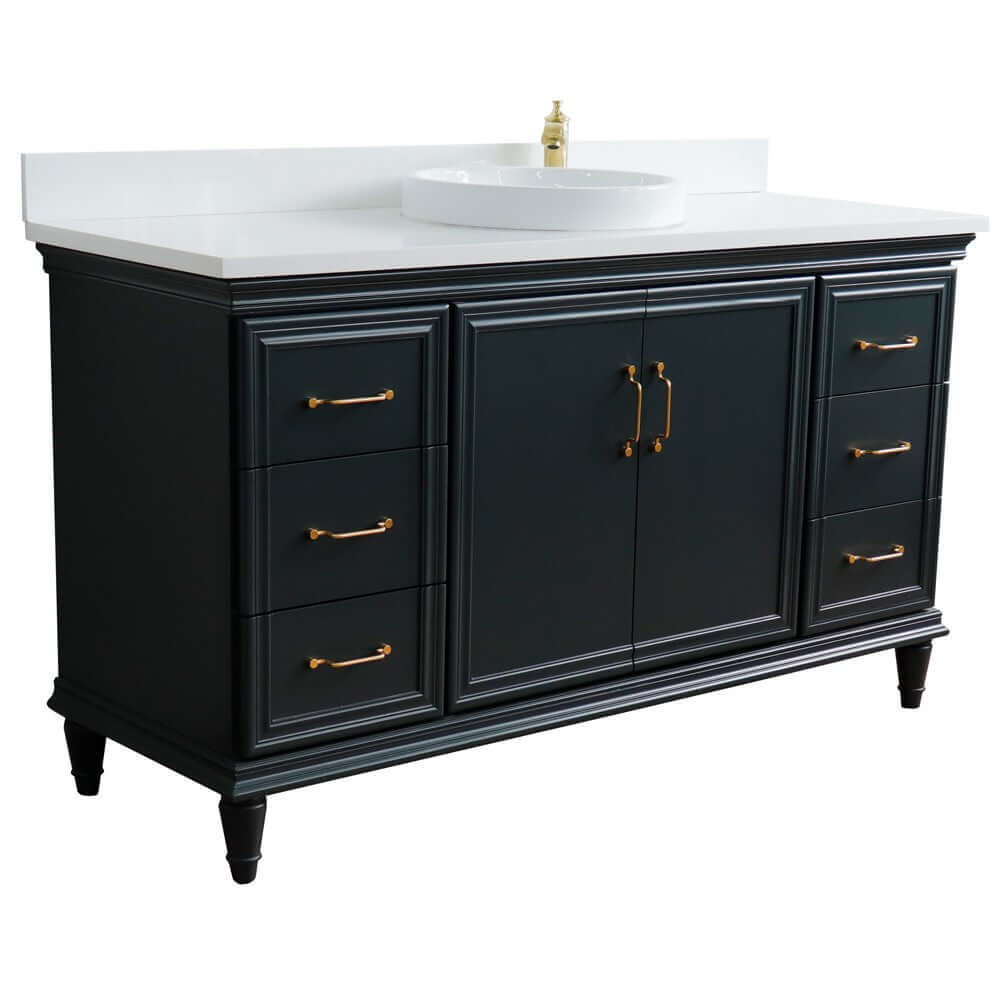 61" Single sink vanity in Dark Gray finish and White quartz and round sink - 400800-61S-DG-WERD