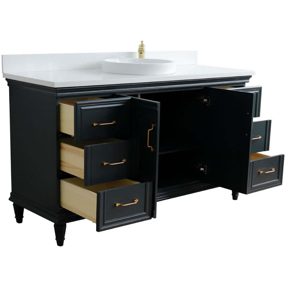 61" Single sink vanity in Dark Gray finish and White quartz and round sink - 400800-61S-DG-WERD