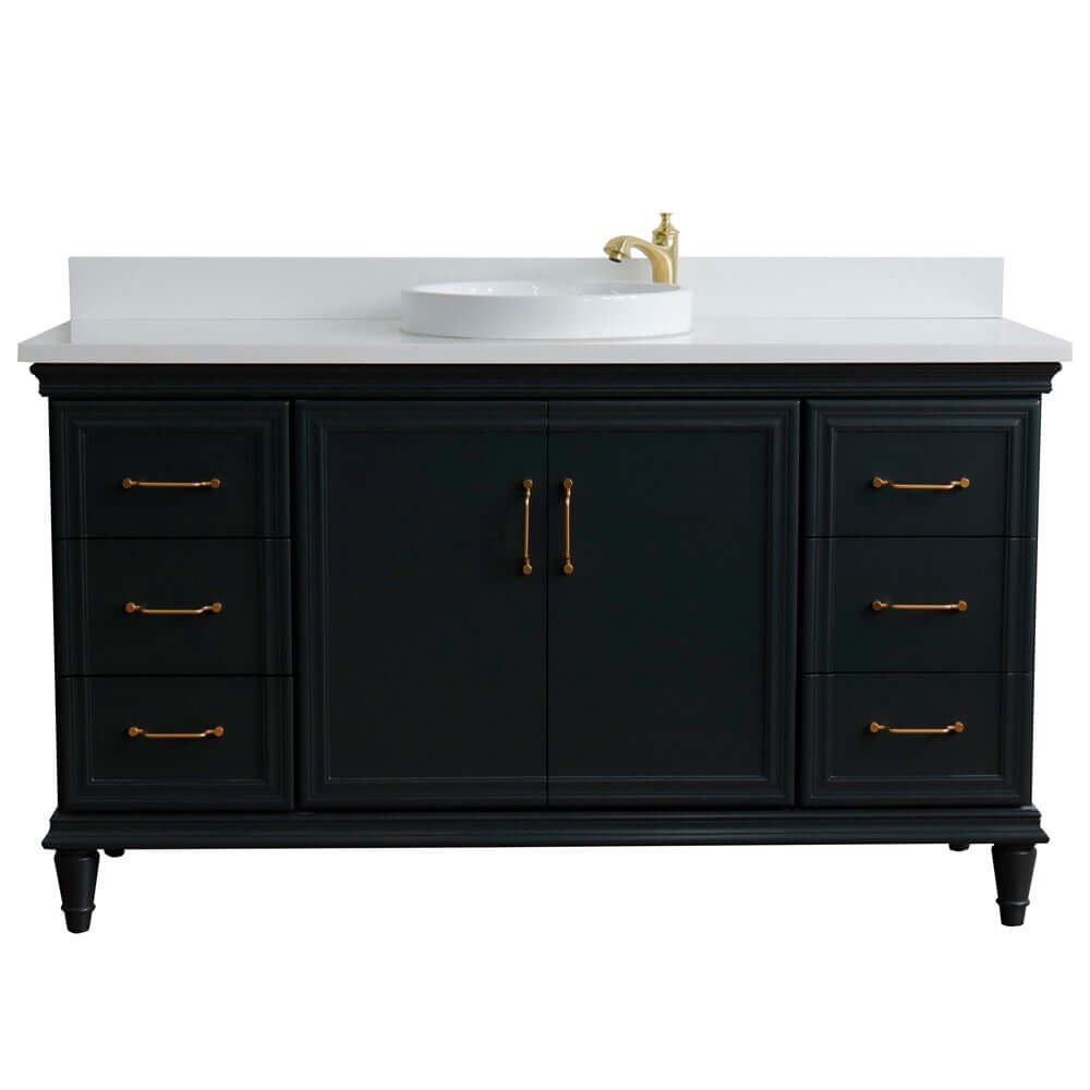 61" Single sink vanity in Dark Gray finish and White quartz and round sink - 400800-61S-DG-WERD