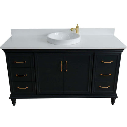 61" Single sink vanity in Dark Gray finish and White quartz and round sink - 400800-61S-DG-WERD