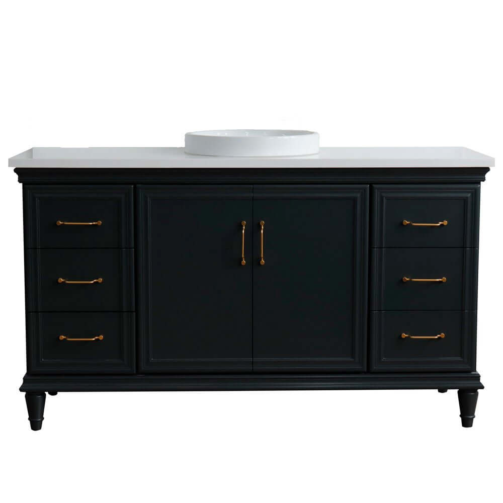 61" Single sink vanity in Dark Gray finish and White quartz and round sink - 400800-61S-DG-WERD