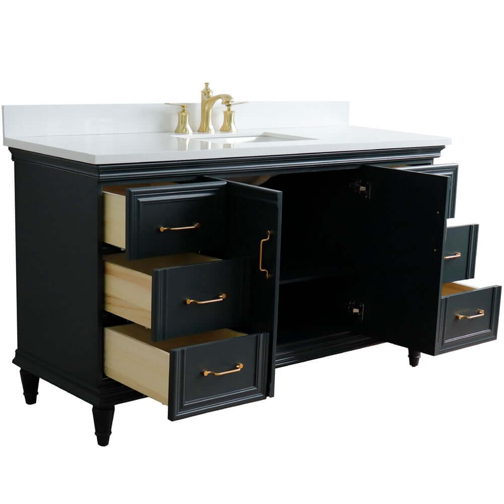 61" Single sink vanity in Dark Gray finish and White quartz and rectangle sink - 400800-61S-DG-WER