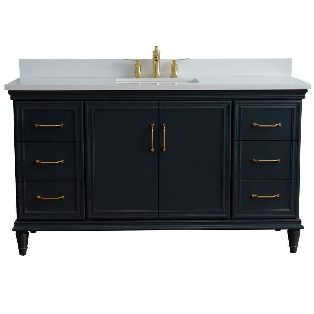 61" Single sink vanity in Dark Gray finish and White quartz and rectangle sink - 400800-61S-DG-WER