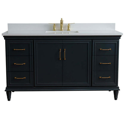 61" Single sink vanity in Dark Gray finish and White quartz and rectangle sink - 400800-61S-DG-WER