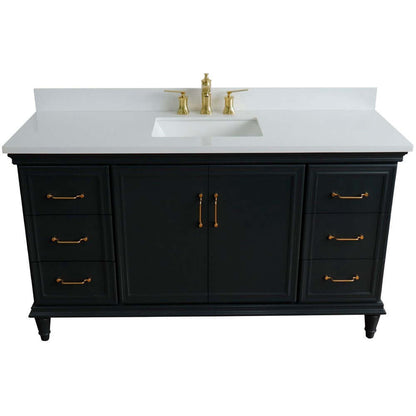 61" Single sink vanity in Dark Gray finish and White quartz and rectangle sink - 400800-61S-DG-WER