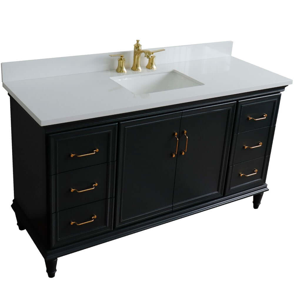 61" Single sink vanity in Dark Gray finish and White quartz and rectangle sink - 400800-61S-DG-WER