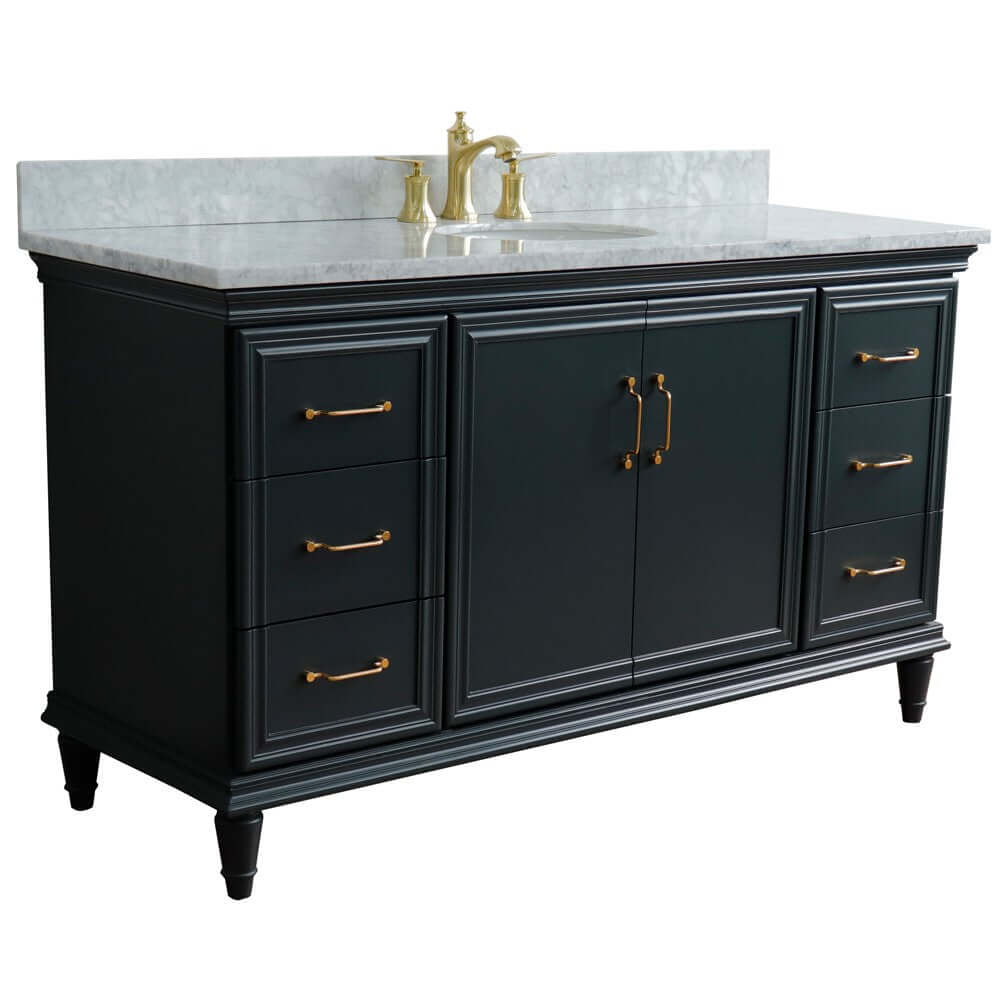 61" Single sink vanity in Dark Gray finish and White Carrara marble and oval sink - 400800-61S-DG-WMO