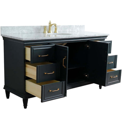 61" Single sink vanity in Dark Gray finish and White Carrara marble and oval sink - 400800-61S-DG-WMO