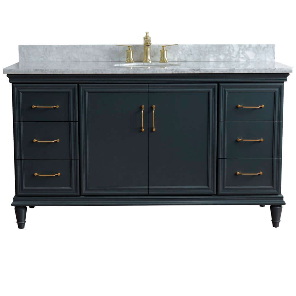 61" Single sink vanity in Dark Gray finish and White Carrara marble and oval sink - 400800-61S-DG-WMO