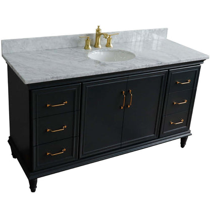 61" Single sink vanity in Dark Gray finish and White Carrara marble and oval sink - 400800-61S-DG-WMO