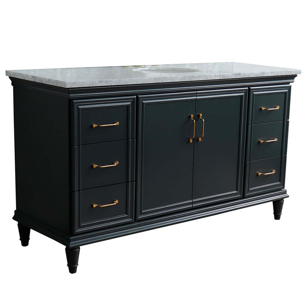 61" Single sink vanity in Dark Gray finish and White Carrara marble and oval sink - 400800-61S-DG-WMO