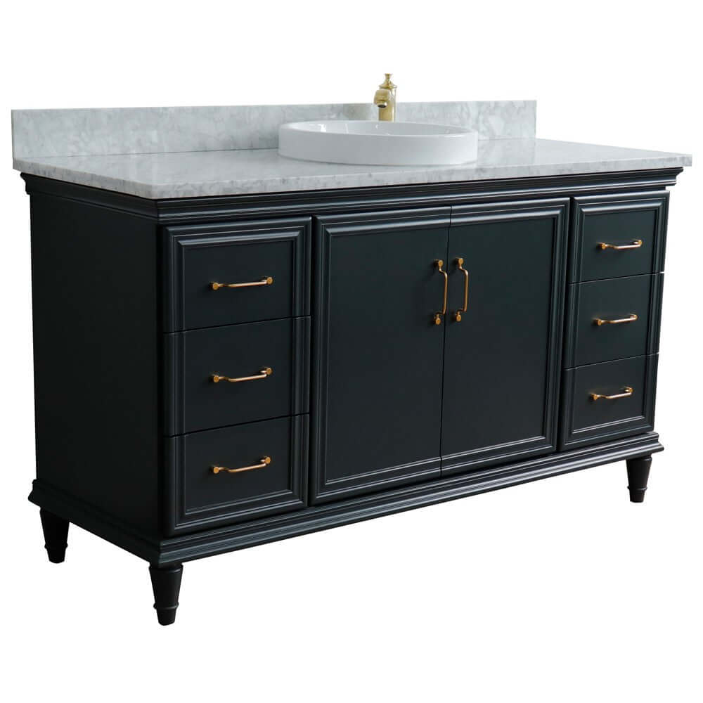 61" Single sink vanity in Dark Gray finish and White Carrara marble and round sink - 400800-61S-DG-WMRD