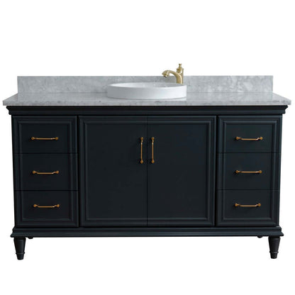 61" Single sink vanity in Dark Gray finish and White Carrara marble and round sink - 400800-61S-DG-WMRD