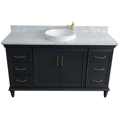 61" Single sink vanity in Dark Gray finish and White Carrara marble and round sink - 400800-61S-DG-WMRD