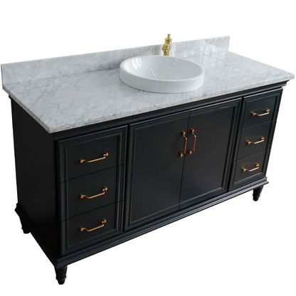 61" Single sink vanity in Dark Gray finish and White Carrara marble and round sink - 400800-61S-DG-WMRD