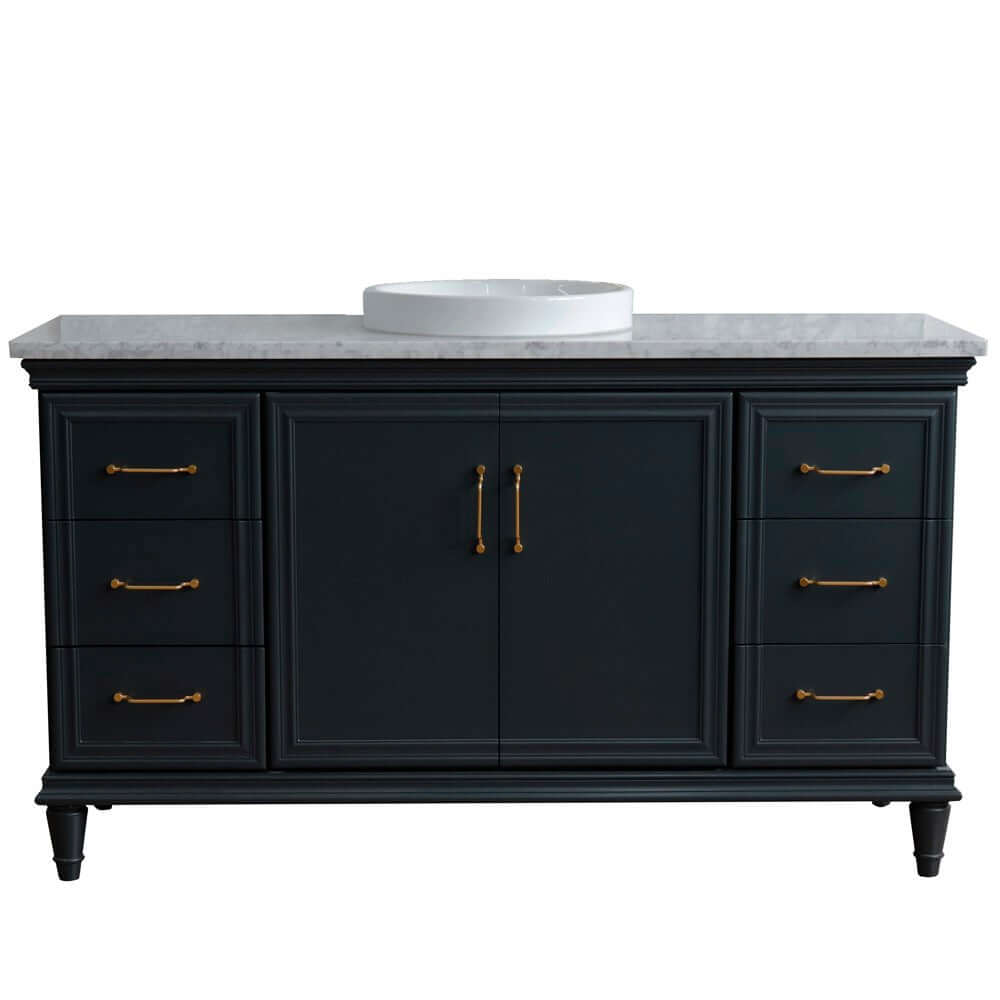 61" Single sink vanity in Dark Gray finish and White Carrara marble and round sink - 400800-61S-DG-WMRD