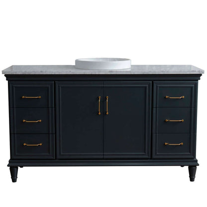 61" Single sink vanity in Dark Gray finish and White Carrara marble and round sink - 400800-61S-DG-WMRD