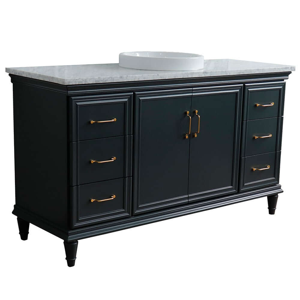 61" Single sink vanity in Dark Gray finish and White Carrara marble and round sink - 400800-61S-DG-WMRD