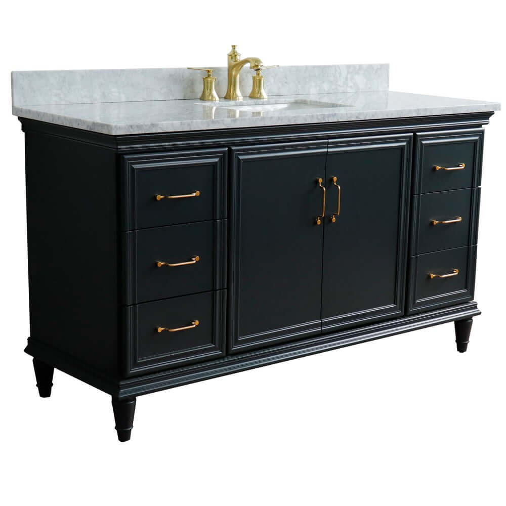 61" Single sink vanity in Dark Gray finish and White Carrara marble and rectangle sink - 400800-61S-DG-WMR