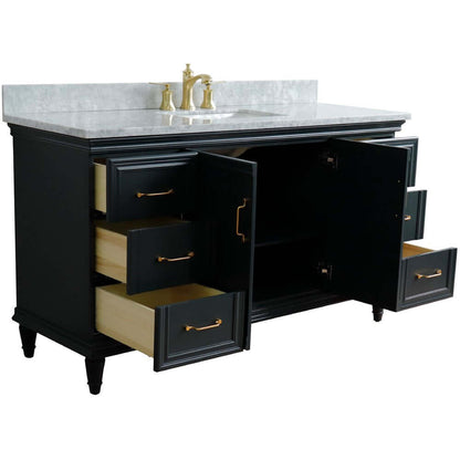 61" Single sink vanity in Dark Gray finish and White Carrara marble and rectangle sink - 400800-61S-DG-WMR