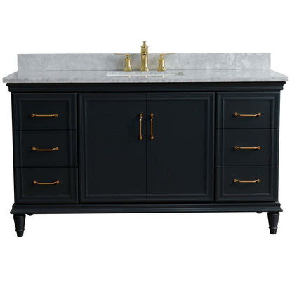 61" Single sink vanity in Dark Gray finish and White Carrara marble and rectangle sink - 400800-61S-DG-WMR