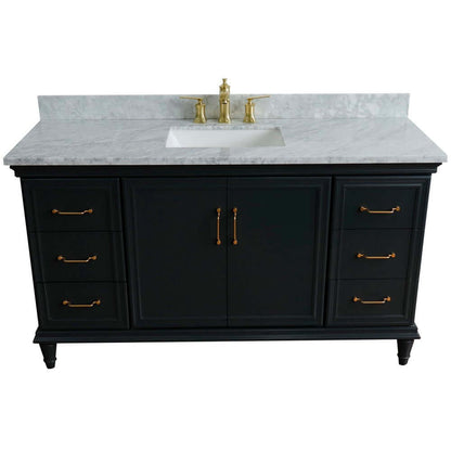 61" Single sink vanity in Dark Gray finish and White Carrara marble and rectangle sink - 400800-61S-DG-WMR