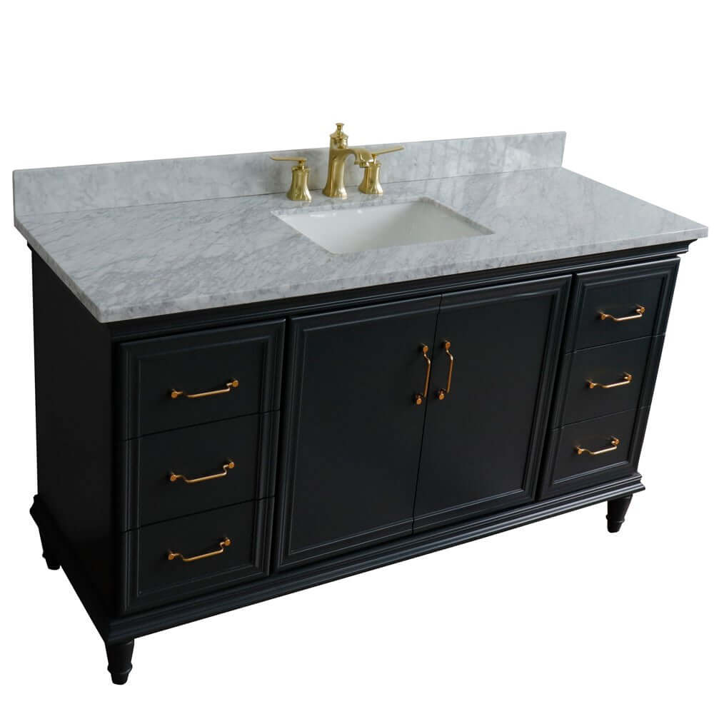 61" Single sink vanity in Dark Gray finish and White Carrara marble and rectangle sink - 400800-61S-DG-WMR