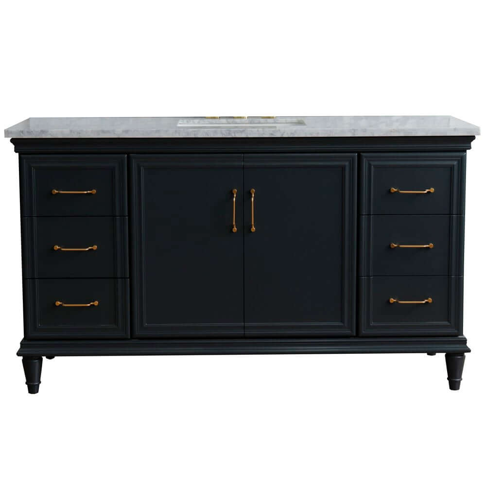 61" Single sink vanity in Dark Gray finish and White Carrara marble and rectangle sink - 400800-61S-DG-WMR