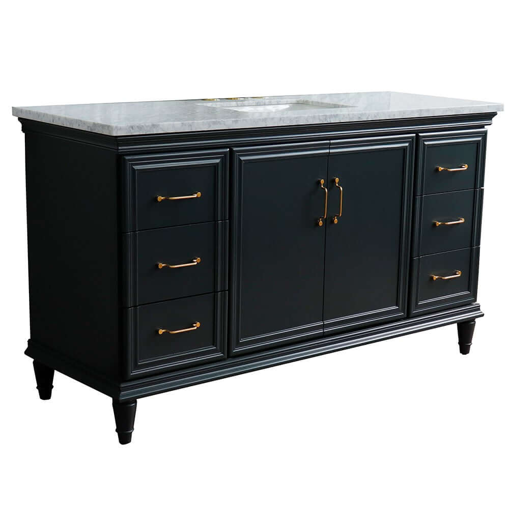 61" Single sink vanity in Dark Gray finish and White Carrara marble and rectangle sink - 400800-61S-DG-WMR