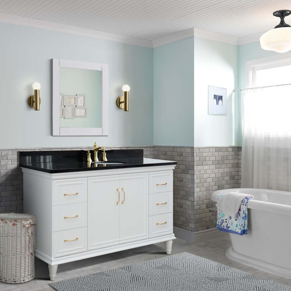 61" Single vanity in White finish with Black galaxy and oval sink - 400800-61S-WH-BGO