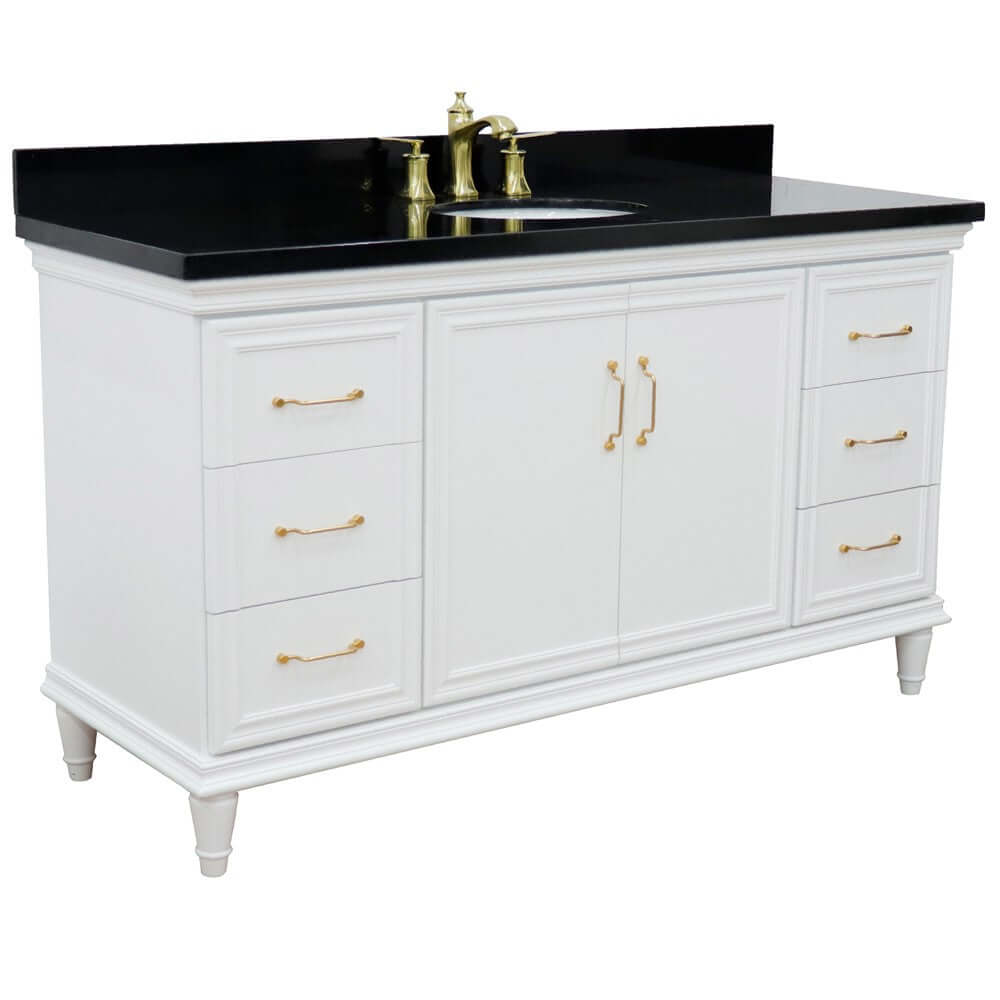 61" Single vanity in White finish with Black galaxy and oval sink - 400800-61S-WH-BGO